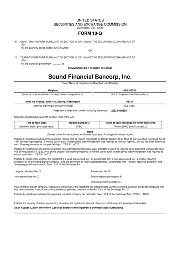 Thumbnail Sound Financial Bancorp 10-Q Quarterly Report FY2019 