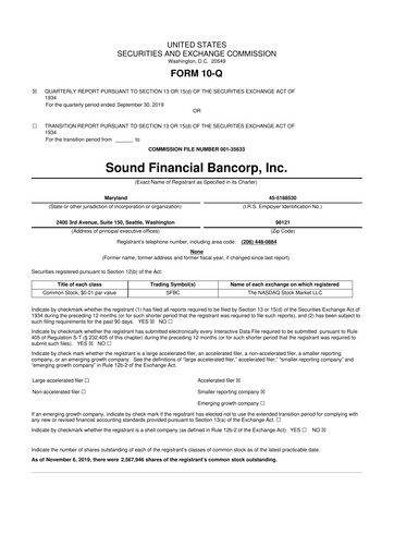 Thumbnail Sound Financial Bancorp 10-Q Quarterly Report FY2019 