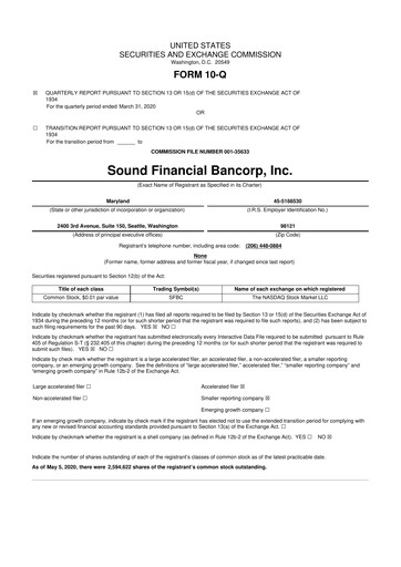 Thumbnail Sound Financial Bancorp 10-Q Quarterly Report FY2020 