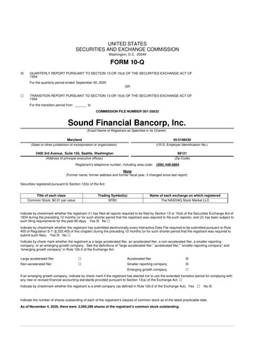 Thumbnail Sound Financial Bancorp 10-Q Quarterly Report FY2020 