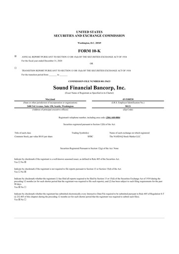 Vorschaubild Sound Financial Bancorp 10-K Jahresbericht 2020