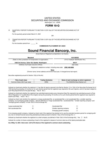 Thumbnail Sound Financial Bancorp 10-Q Quarterly Report FY2021 