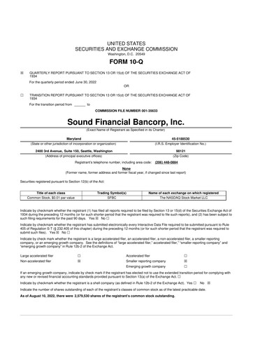 Thumbnail Sound Financial Bancorp 10-Q Quarterly Report FY2022 
