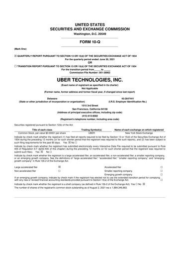 Thumbnail Uber 10-Q Quarterly Report FY2021 