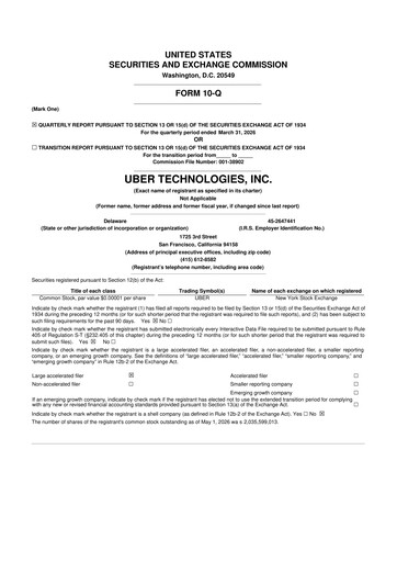 Miniature Uber 10-Q Rapport trimestriel  