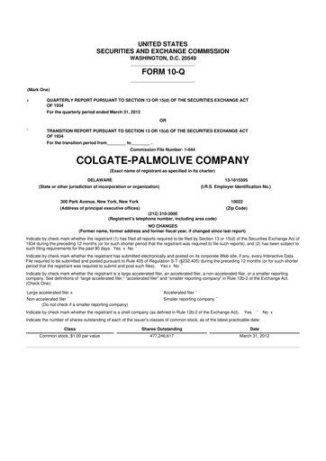 Thumbnail Colgate-Palmolive 10-Q Quarterly Report FY2012 