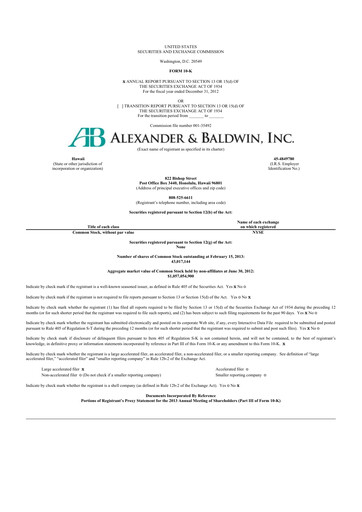 Thumbnail Alexander & Baldwin
 10-K Annual Report 2012