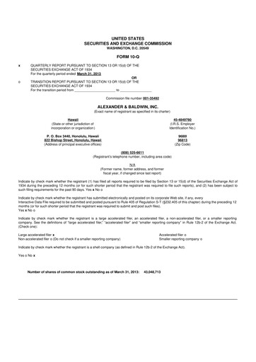 Thumbnail Alexander & Baldwin
 10-Q Quarterly Report FY2013 