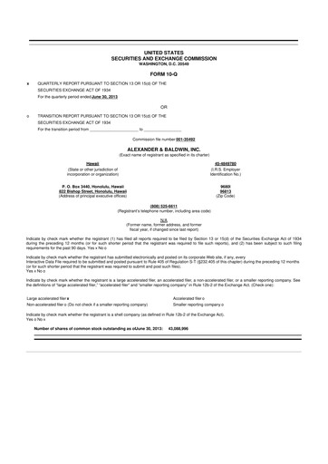 Thumbnail Alexander & Baldwin
 10-Q Quarterly Report FY2013 