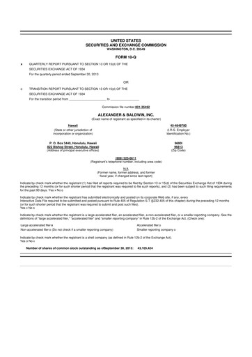 Thumbnail Alexander & Baldwin
 10-Q Quarterly Report FY2013 
