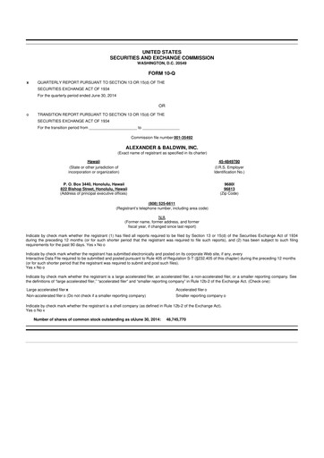 Thumbnail Alexander & Baldwin
 10-Q Quarterly Report FY2014 