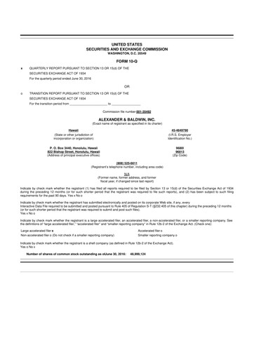 Thumbnail Alexander & Baldwin
 10-Q Quarterly Report FY2016 