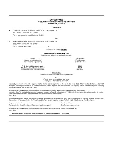 Thumbnail Alexander & Baldwin
 10-Q Quarterly Report FY2016 