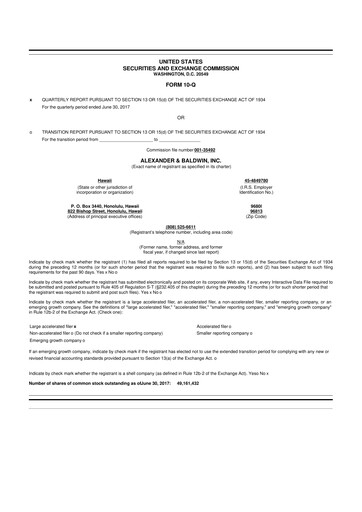 Thumbnail Alexander & Baldwin
 10-Q Quarterly Report FY2017 