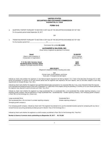 Thumbnail Alexander & Baldwin
 10-Q Quarterly Report FY2017 