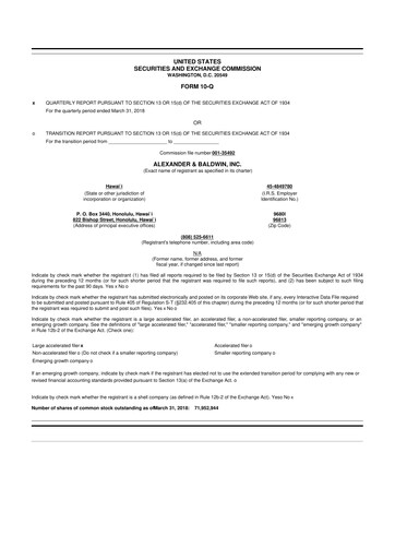 Thumbnail Alexander & Baldwin
 10-Q Quarterly Report FY2018 