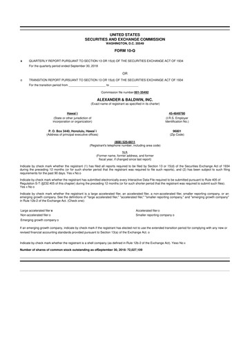 Thumbnail Alexander & Baldwin
 10-Q Quarterly Report FY2018 