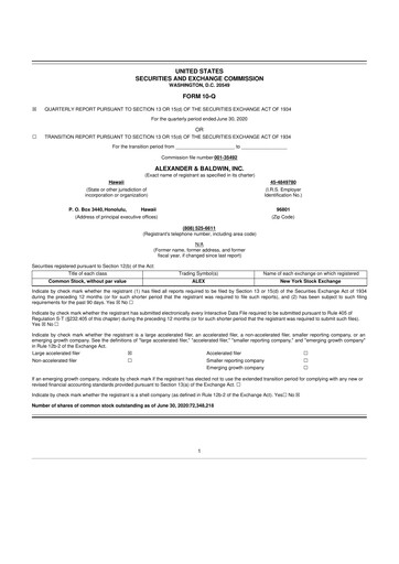 Thumbnail Alexander & Baldwin
 10-Q Quarterly Report FY2020 