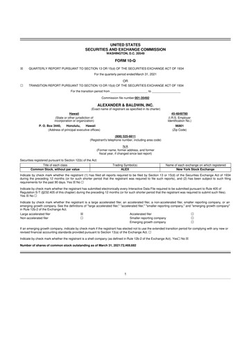Thumbnail Alexander & Baldwin
 10-Q Quarterly Report FY2021 