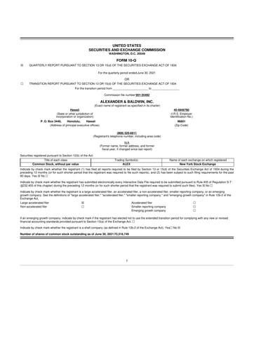 Thumbnail Alexander & Baldwin
 10-Q Quarterly Report FY2021 