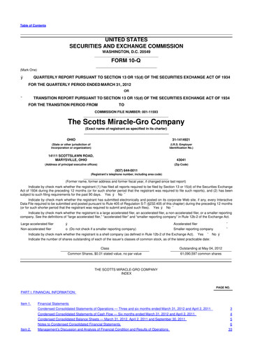 Thumbnail ScottsMiracle-Gro 10-Q Quarterly Report FY2012 