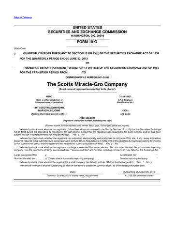 Thumbnail ScottsMiracle-Gro 10-Q Quarterly Report FY2012 