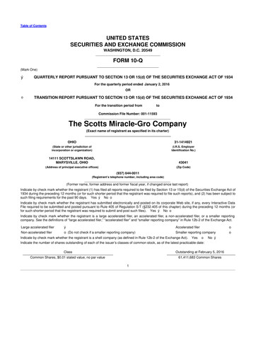 Thumbnail ScottsMiracle-Gro 10-Q Quarterly Report FY2016 