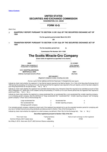 Thumbnail ScottsMiracle-Gro 10-Q Quarterly Report FY2019 