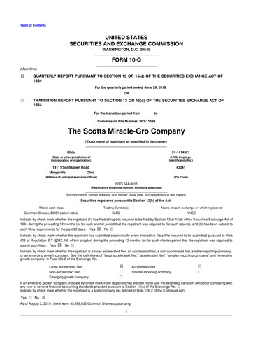 Thumbnail ScottsMiracle-Gro 10-Q Quarterly Report FY2019 