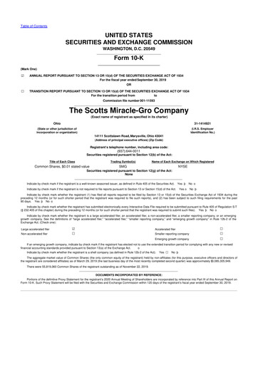 Thumbnail ScottsMiracle-Gro 10-K Annual Report 2019