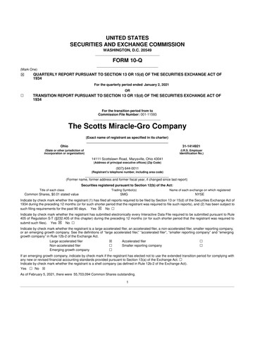 Thumbnail ScottsMiracle-Gro 10-Q Quarterly Report FY2021 