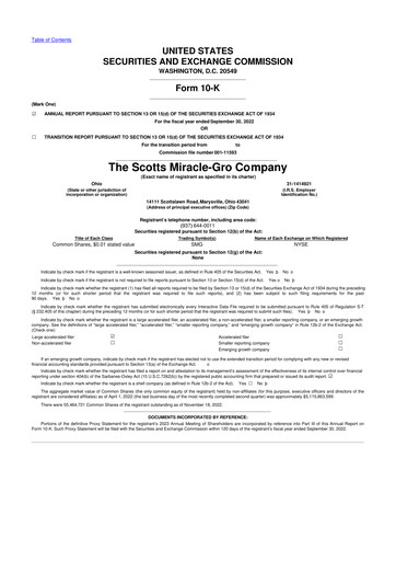 Thumbnail ScottsMiracle-Gro 10-K Annual Report 2022