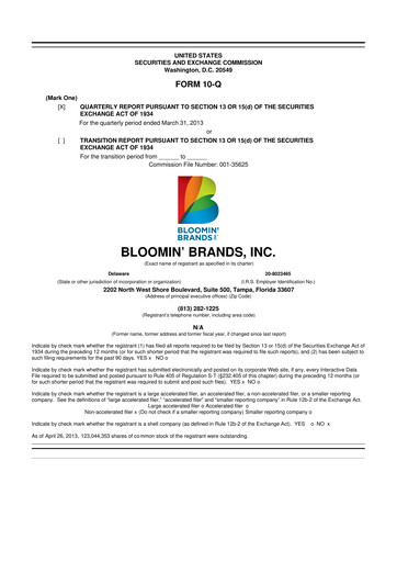 Thumbnail Bloomin' Brands 10-Q Quarterly Report FY2013 