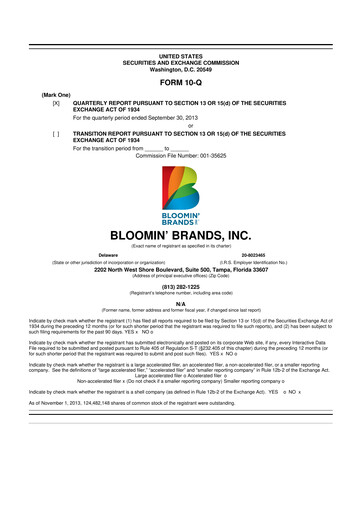 Thumbnail Bloomin' Brands 10-Q Quarterly Report FY2013 