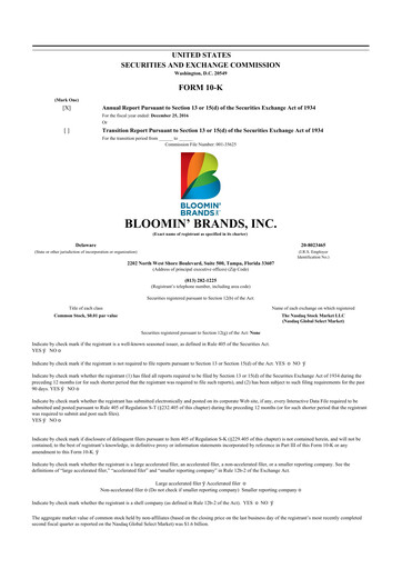 Thumbnail Bloomin' Brands 10-K Annual Report 2016