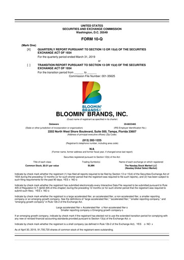 Thumbnail Bloomin' Brands 10-Q Quarterly Report FY2019 