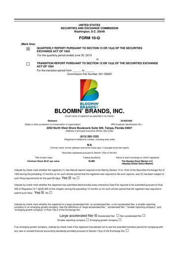 Thumbnail Bloomin' Brands 10-Q Quarterly Report FY2019 