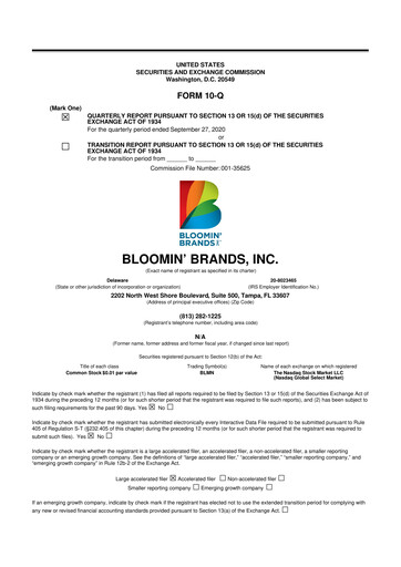 Thumbnail Bloomin' Brands 10-Q Quarterly Report FY2020 