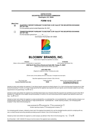 Thumbnail Bloomin' Brands 10-Q Quarterly Report FY2021 