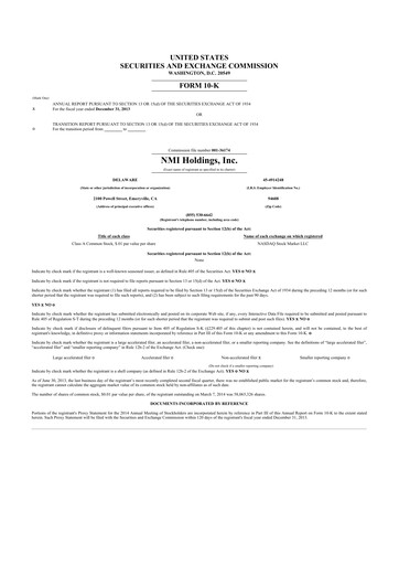 Thumbnail NMI Holdings
 10-K Annual Report 2013