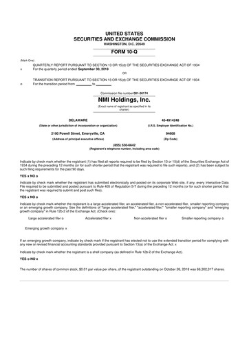 Vorschaubild NMI Holdings
 10-Q Quartalsbericht 2018 