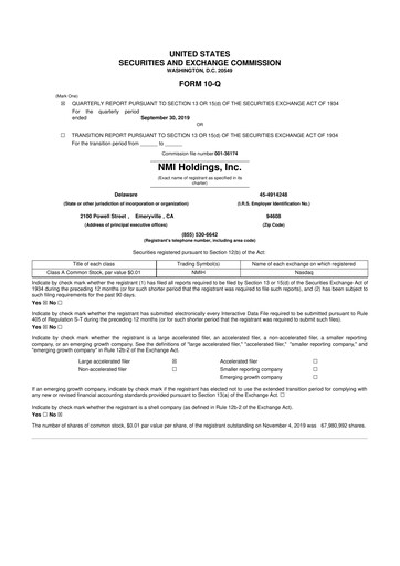 Vorschaubild NMI Holdings
 10-Q Quartalsbericht 2019 