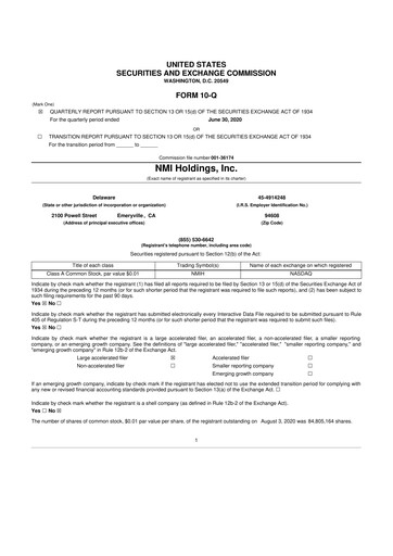 Vorschaubild NMI Holdings
 10-Q Quartalsbericht 2020 