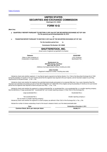 Miniature Shutterstock 10-Q Rapport trimestriel 2015 