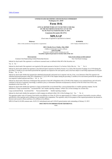 Thumbnail MPLX 10-K Annual Report 2014