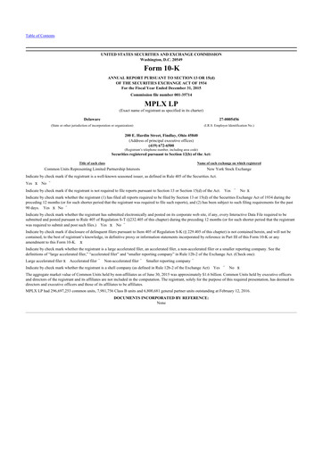 Thumbnail MPLX 10-K Annual Report 2015