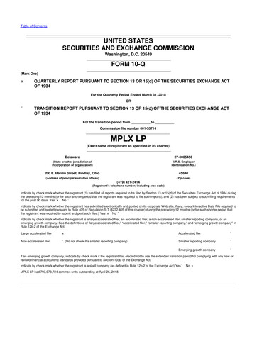 Vorschaubild MPLX 10-Q Quartalsbericht 2018 