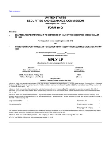 Vorschaubild MPLX 10-Q Quartalsbericht 2018 