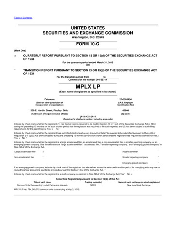 Vorschaubild MPLX 10-Q Quartalsbericht 2019 