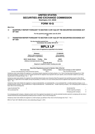 Vorschaubild MPLX 10-Q Quartalsbericht 2019 